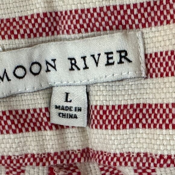 NWOT MOON RIVER Boho Woven Belted Red/White Wide Leg Pinstripe Fringe Pants Sz L - Picture 9 of 14